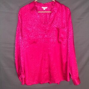 Candies Women Pink Leopard Animal Print Button Down Shirt Top Size 1X Valentine